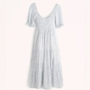 Short-Sleeve Smocked Midi Dress